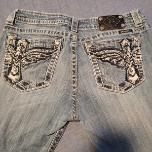 Miss Me Light Blue Embroidered Wing Pocket Women's Jeans Size 33 Skinny